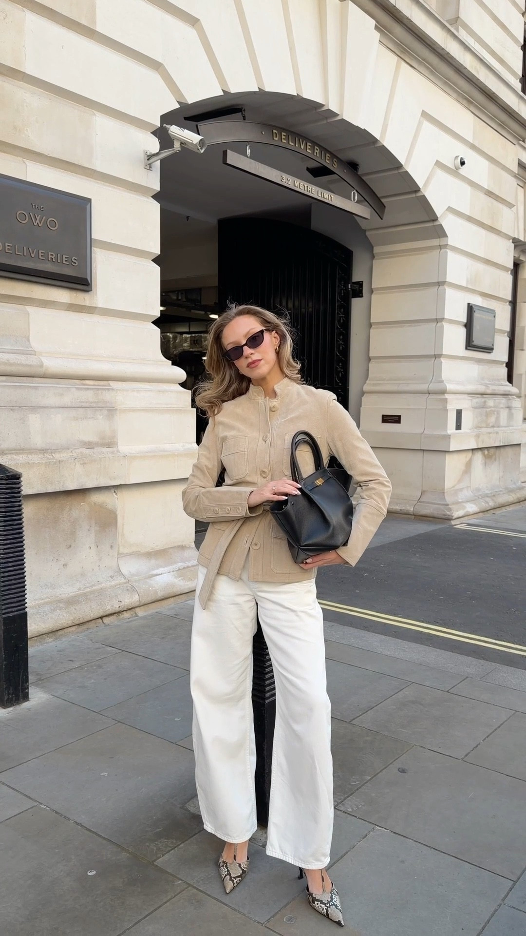 Suede jacket, spring outfits 2026, white jeans, snake print heels, demellier bag 

#LTKjeans #LTKuk #LTKspring