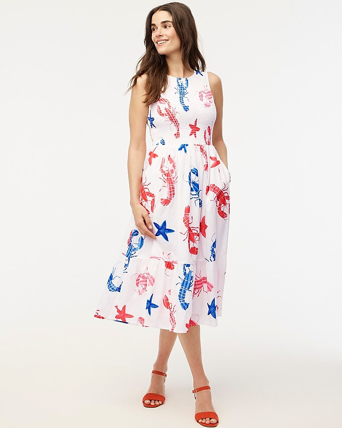 Petite printed smocked midi dress | J.Crew Factory