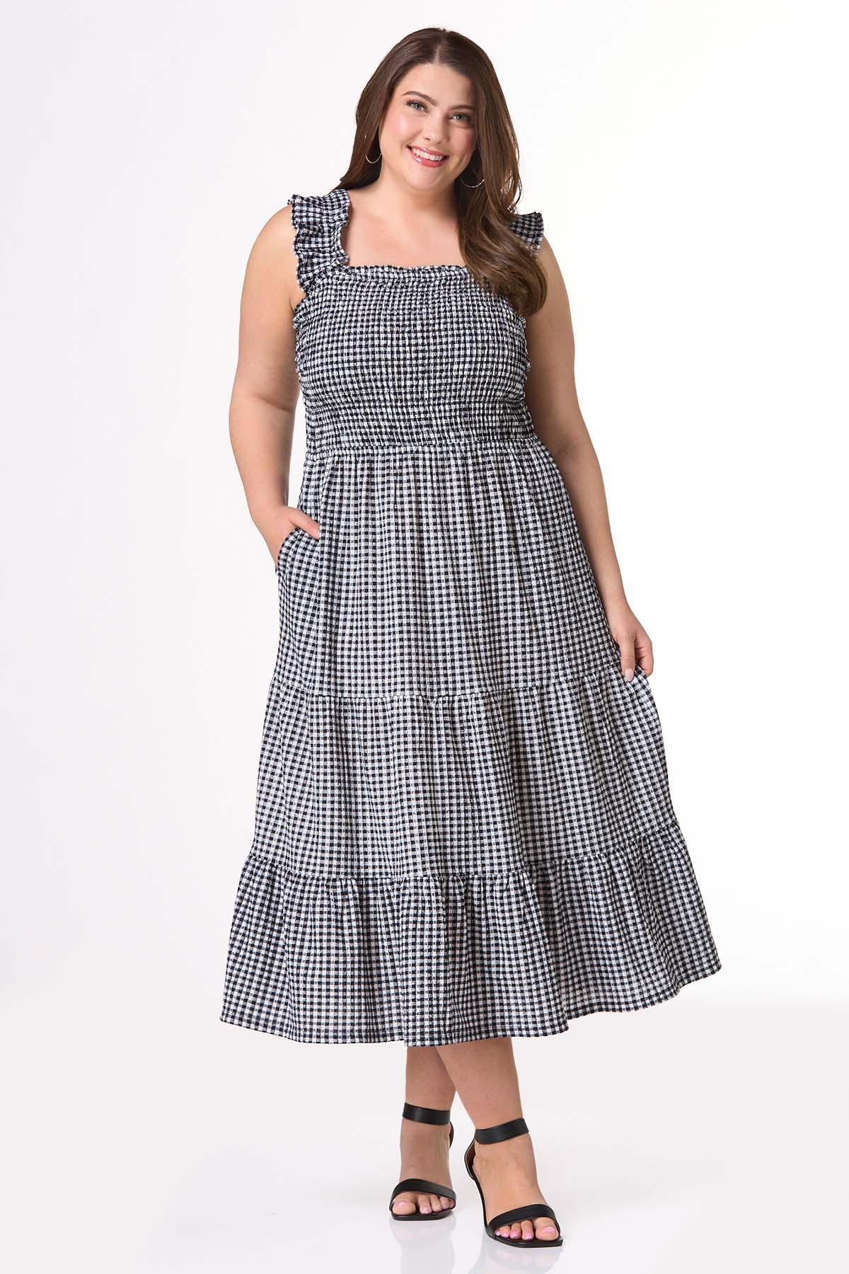 Plus Size Smocked Gingham Midi Dress | Cato Fashions