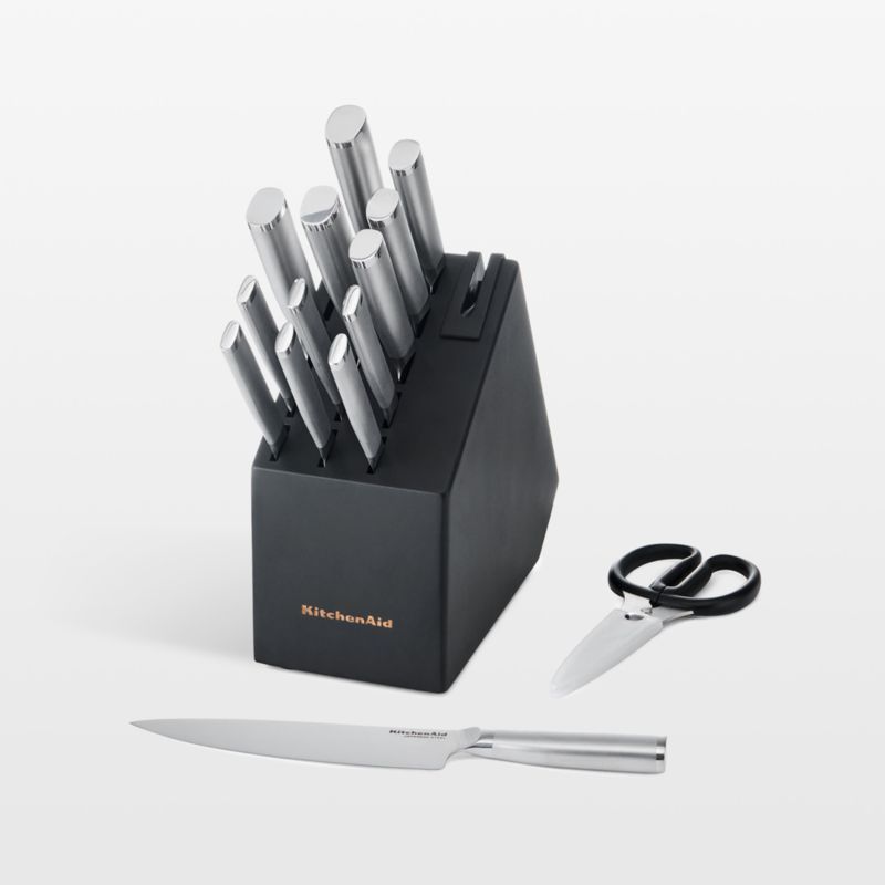 KitchenAid Stainless Steel Slim Two-Toned 15-Piece Knife Block Set | Crate & Barrel | Crate & Barrel