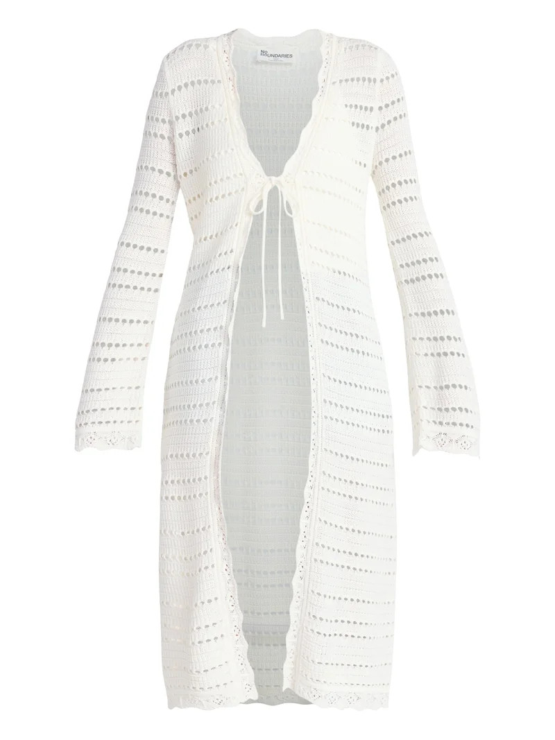 No Boundaries Tie Front Pointelle Duster, Womens | Walmart (US)