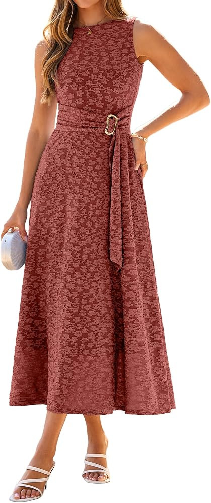 Simplee Women's 2026 Summer Floral Maxi Dress Sleeveless Elegant Tie Waist Casual Cocktail Party ... | Amazon (US)