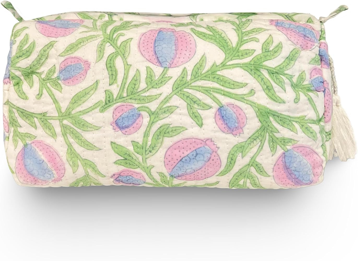 Palmetto Home Block Print Designer Toiletry Bag & Makeup Case - Boho Floral Quilted Pouch for Cos... | Amazon (US)