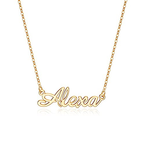IEFLIFE Alexa Name Necklace Personalized, 14K Gold Plated Custom Name Necklace Personalized Jewelry Monogram Plate Name Necklace Gifts for Women | Amazon (US)