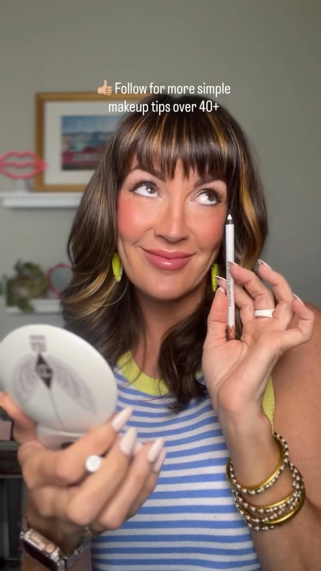 🤍☁️Are you doing this in your makeup routine?? If white is too bright/dramatic, at least try a nude liner. Makes such a difference in brightening tired eyes. // using @makeuprevolution waterline pencil in “white.” #makeuptutorial #makeuphacks #makeupover40 #maturemakeup #whiteeyeliner