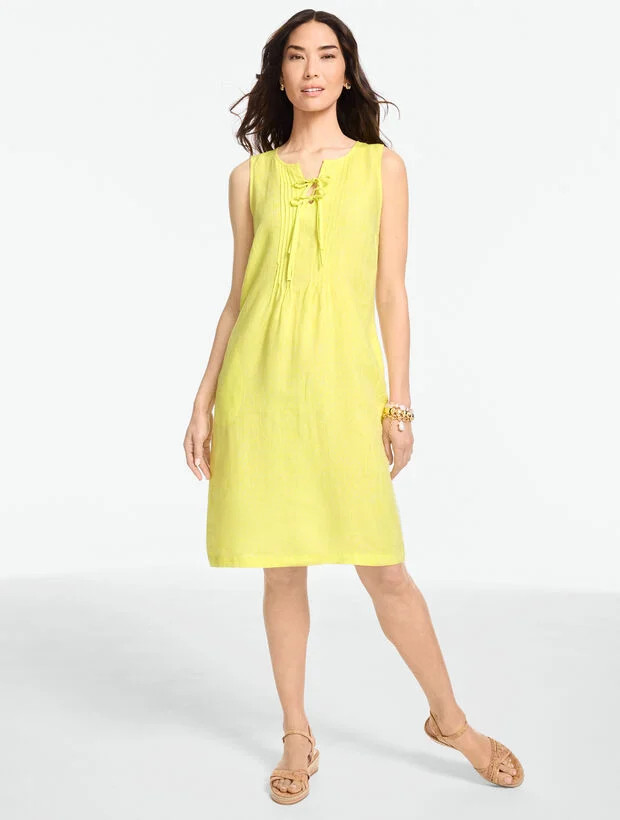 Linen Pintuck Shift Dress | Talbots