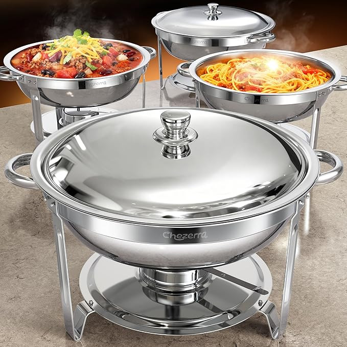 Chafing Dishes for Buffet, 4 Pack 5QT Round Stainless Steel Chafing Dish Set with Lid Holder for ... | Amazon (US)