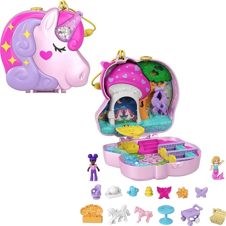 Polly Pocket Compact Playset, Unicorn Tea Party with 2 Micro Dolls & Accessories, Travel Toys wit... | Amazon (US)