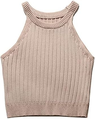Hotmiss Women's Knit Crop Top Ribbed Sleeveless Halter Neck Vest Camisole Shirt Tank Top | Amazon (US)