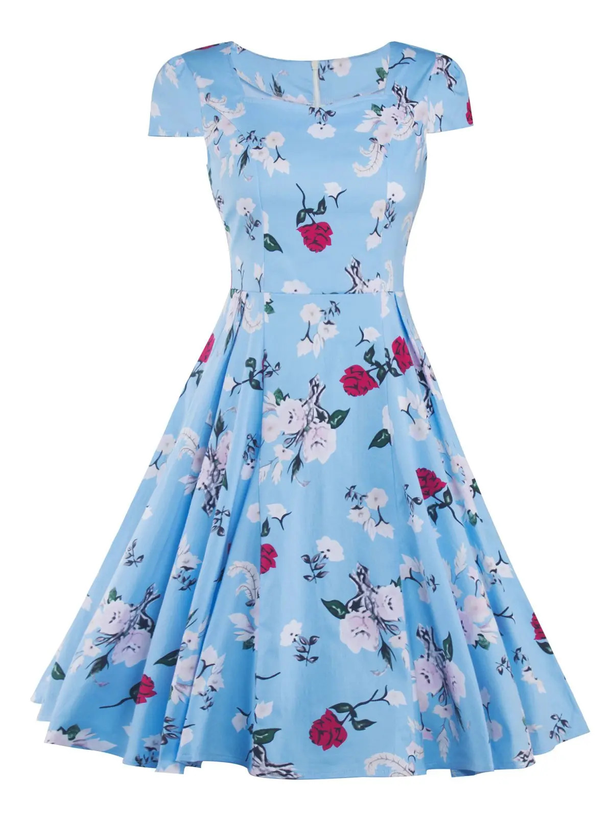 Cap Sleeve Vintage Floral Fit and Flare Dress | Rosegal US