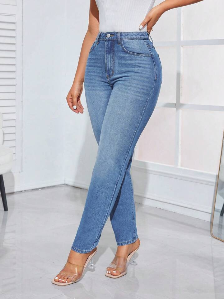 SHEIN Privé High Waisted Mom Fit Jeans | SHEIN