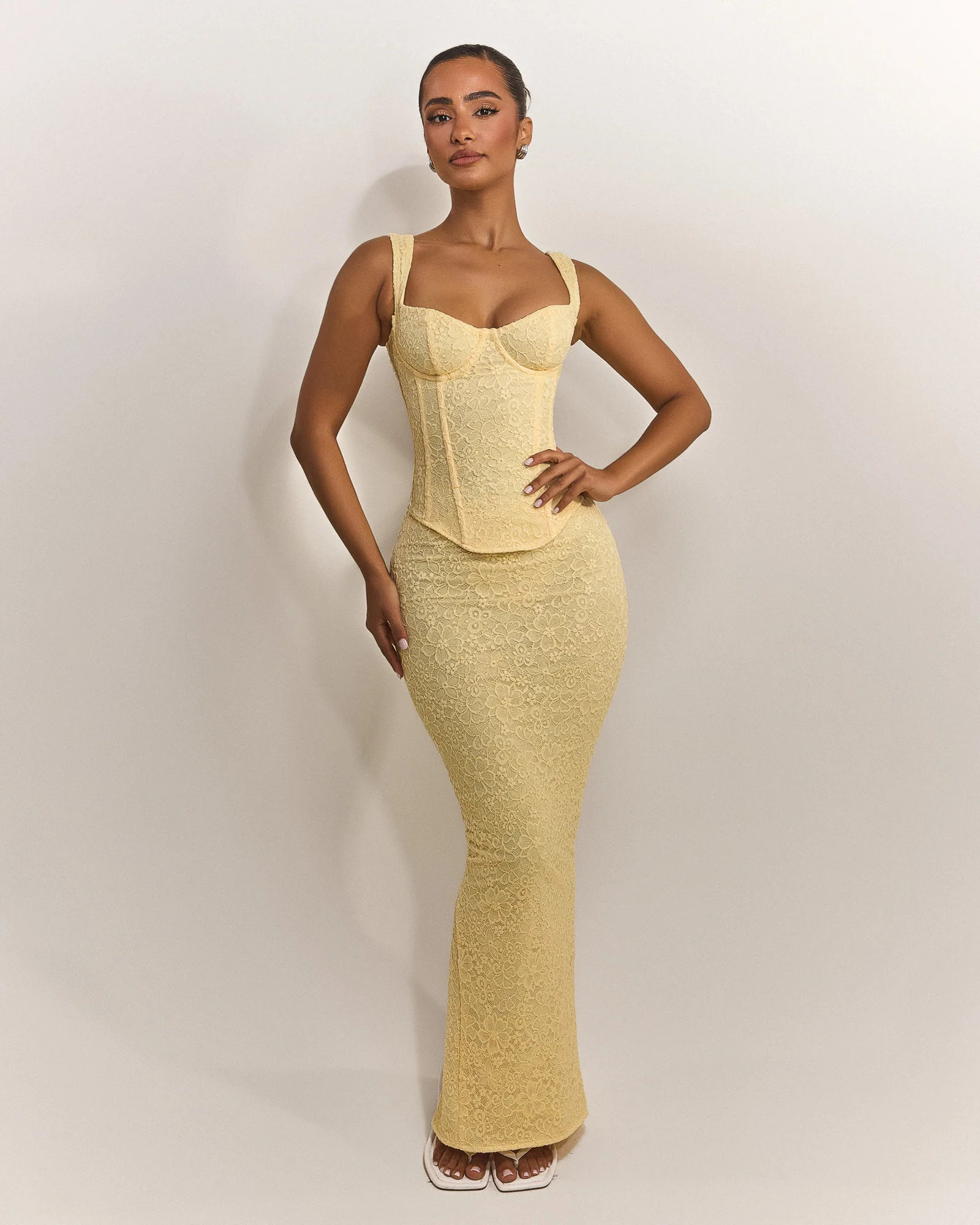 The Cinched Lace Corset Maxi Set in Yellow | Mars The Label