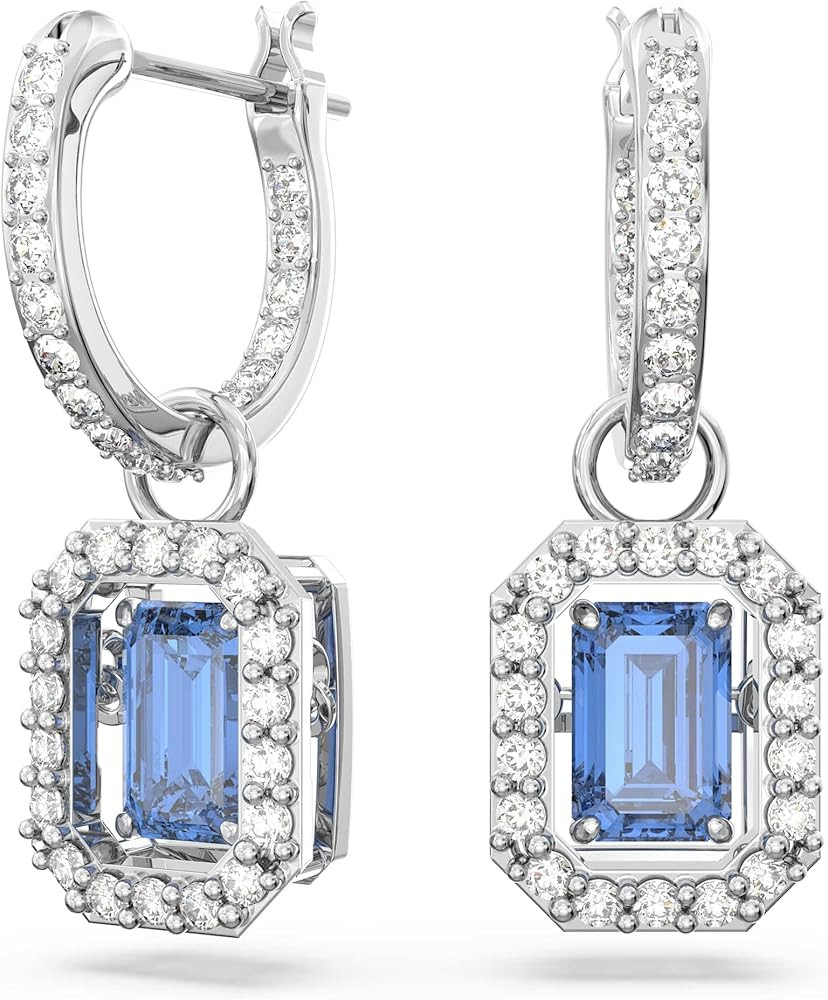 Swarovski Una Earrings, Octagon cut Swarovski Zirconia, Blue, Rhodium Finish | Amazon (US)