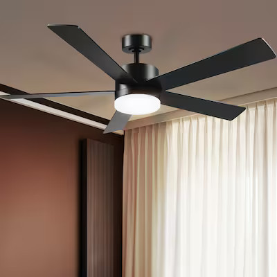 Globe Electric DAYTON 52-in Black with Matte Black Blades LED Covered Outdoor Smart Ceiling Fan W... | Lowe's