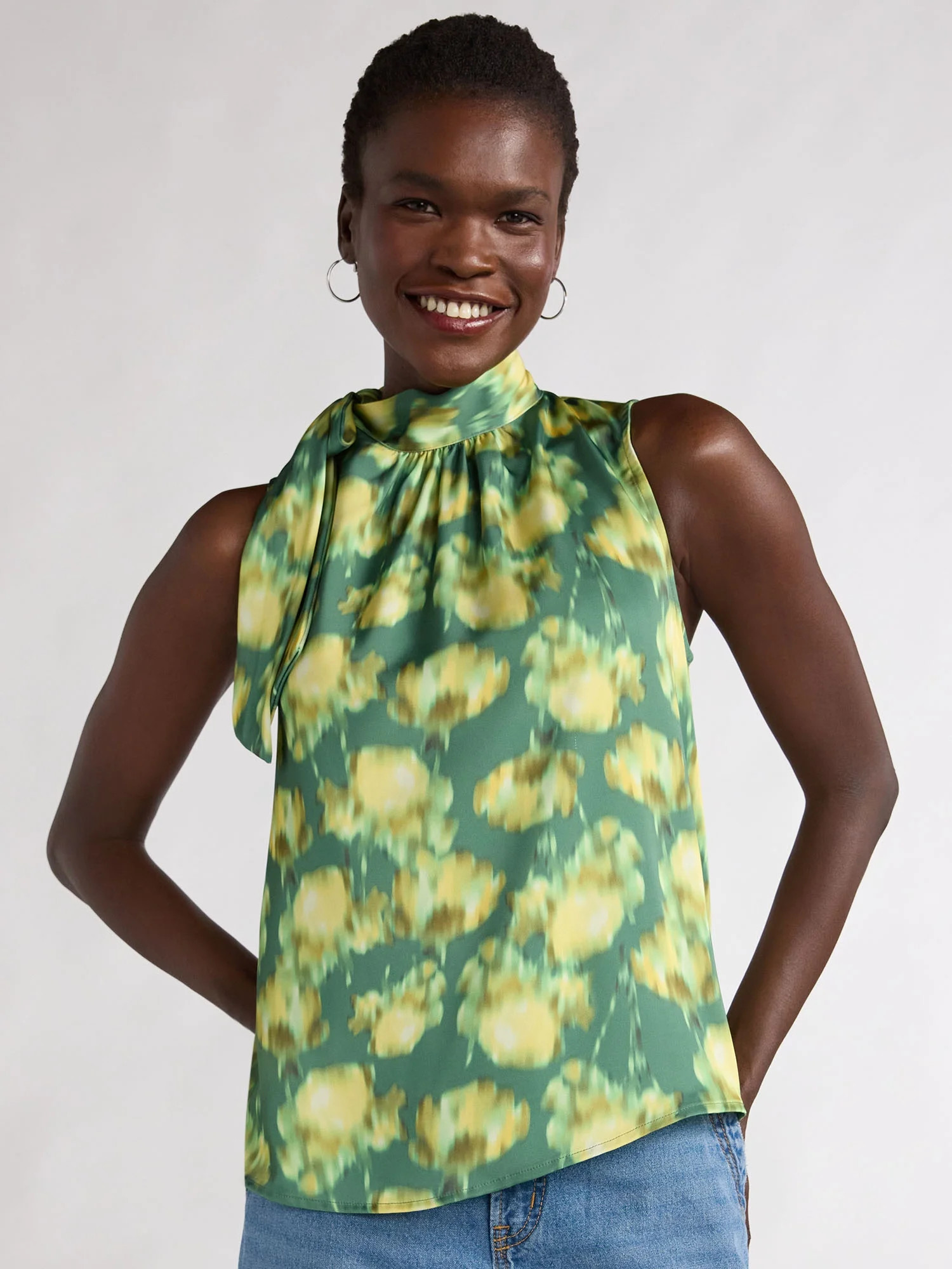 Scoop Women’s Bow Tie Sleeveless Blouse, Sizes XS-XXL | Walmart (US)