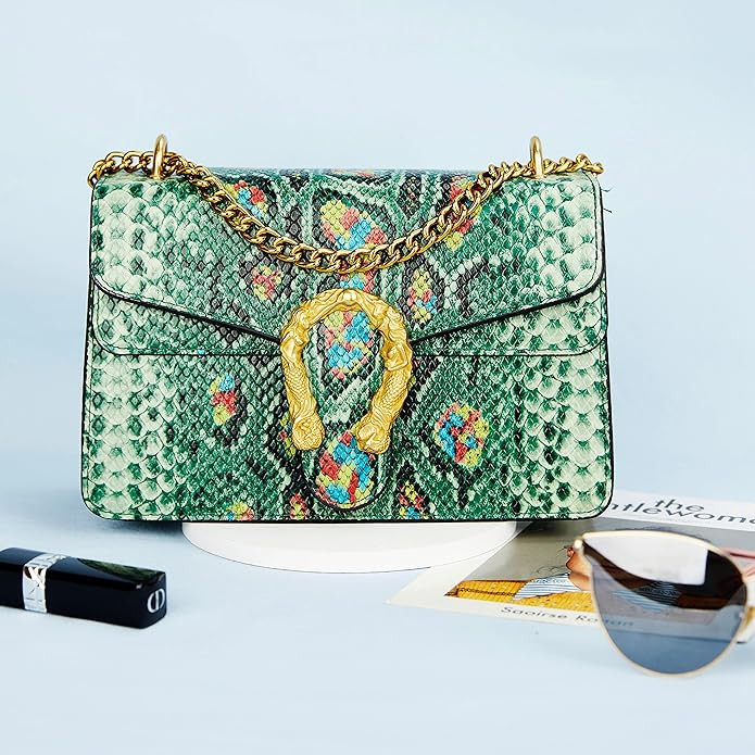 Leather Shoulder Bag Chain Purse for Women - Fashion Crossbody Bags Vintage Snake Print Underarm ... | Amazon (US)