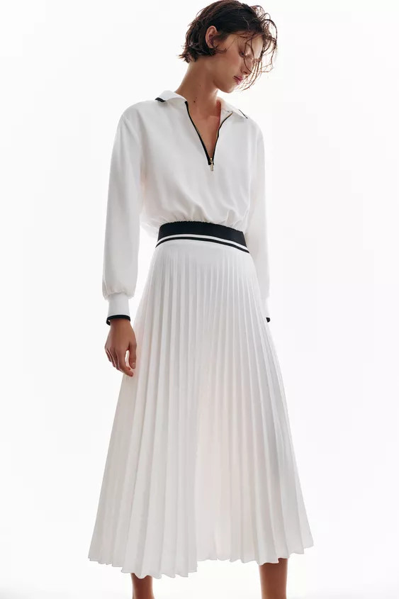 COMBINATION PLEATED MIDI DRESS | Zara US