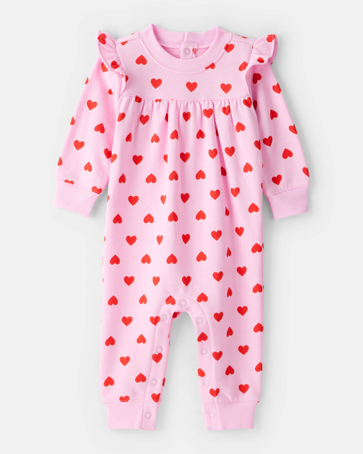 Baby Girl DayDream Fleece Heart Long-Sleeve Jumpsuit - Pink | Carter's | Carter's Inc