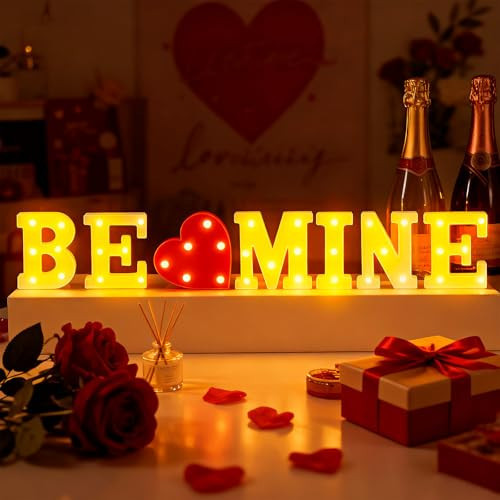 Honoson 7 Pcs Valentines Day Decoration Be Mine Light up Sign Romantic Heart Kit Wedding Engagement Birthday Party Decoration for Confession Proposal Boyfriend Girlfriend Lover Special Night Party | Amazon (US)