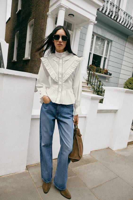 Zara - Romantic Ruffle Blouse - White - L - Woman | Zara US