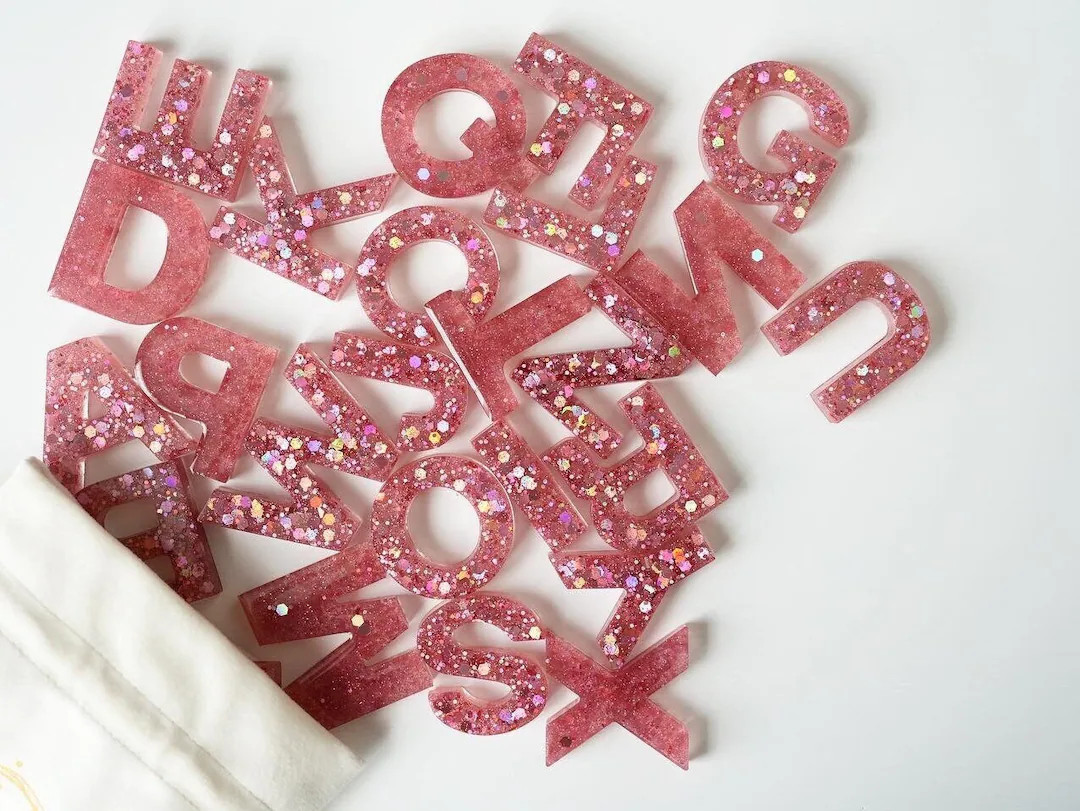 Dusty Pink Glitter Resin Alphabet Letters, Uppercase, Montessori Learning, Sensory Play | Etsy (US)