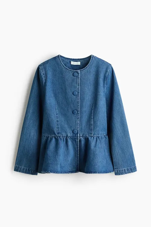 H&M Collarless Peplum Jacket in Denim Blue at Nordstrom, Size Medium | Nordstrom