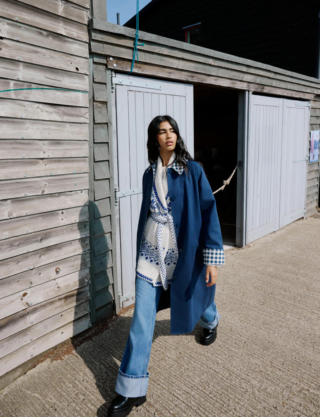 Navy Gingham Trim Trench Coat | Nobody's Child