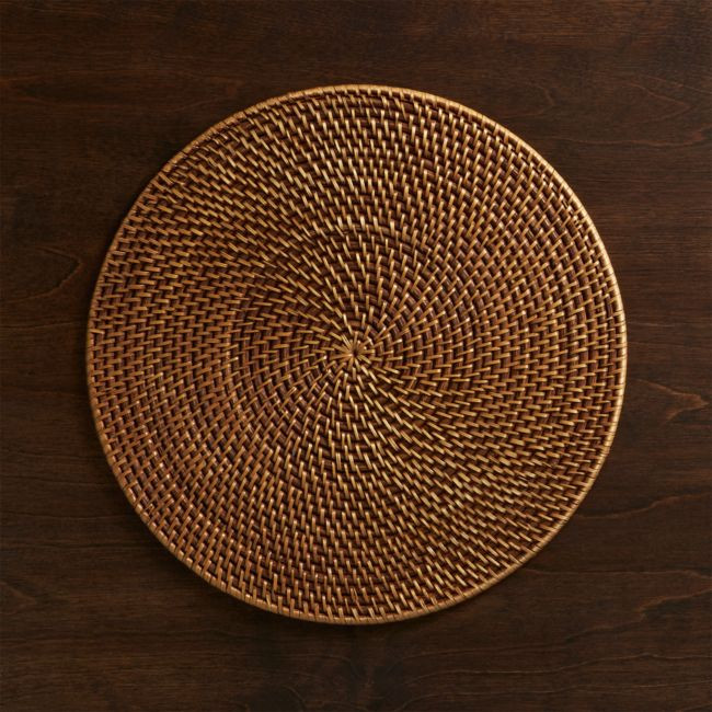 Artesia Round Rattan Honey Placemat | Crate & Barrel