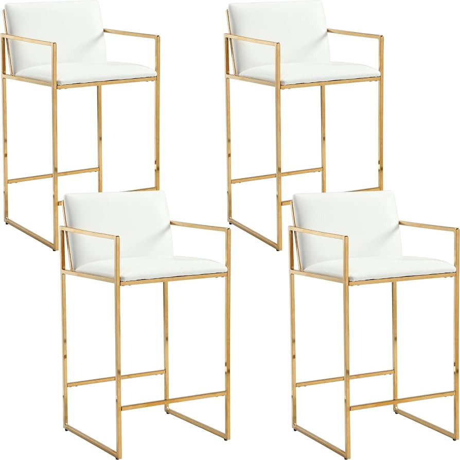 Gold Counter Height Bar Stools with Backs Set of 4 Kitchen Counter 25.5 Inch Upholstered Kitchen ... | Amazon (US)