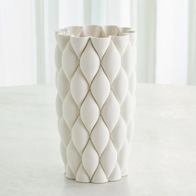 Pillowed Printed Cylinder Vase-Matte White | Wayfair North America