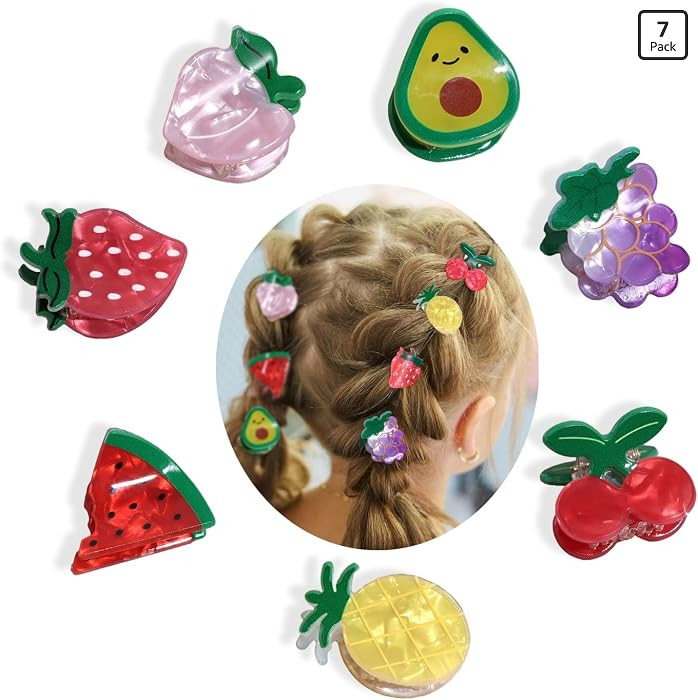 7Pk Mini Fruit Hair Claw Clips For Girls Women Small Cute Acetate Cherry Lemon Strawberry Waterme... | Amazon (US)