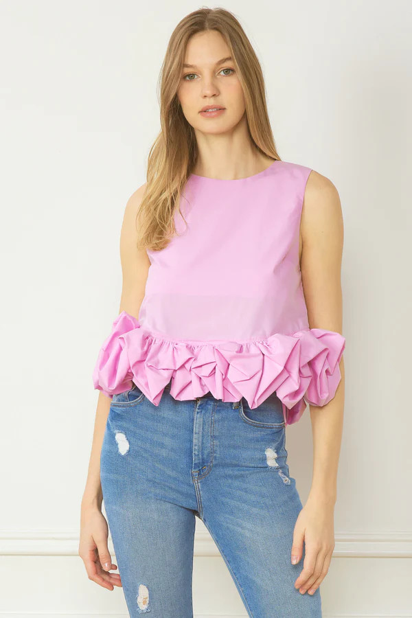 HEPBURN RUFFLE TOP IN BABY PINK | Indigeaux Denim Bar & Boutique