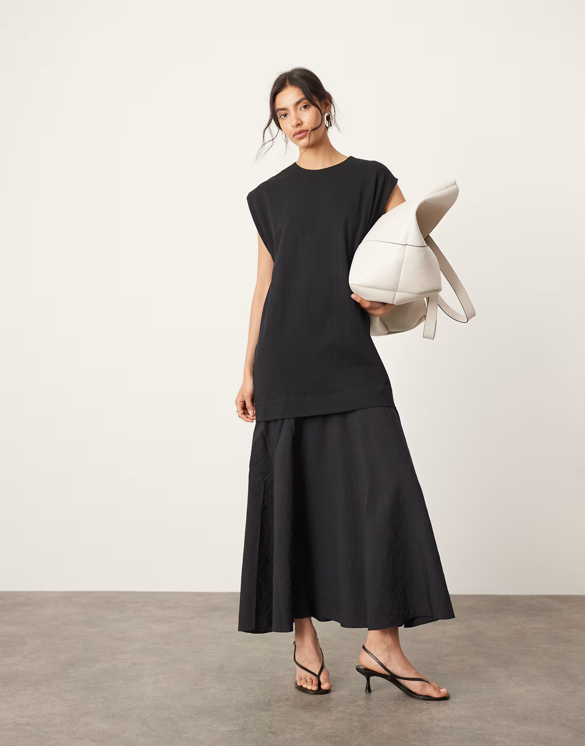 ASOS EDITION drop waist oversized maxi t-shirt dress in contrast fabric in black  | ASOS | ASOS (Global)