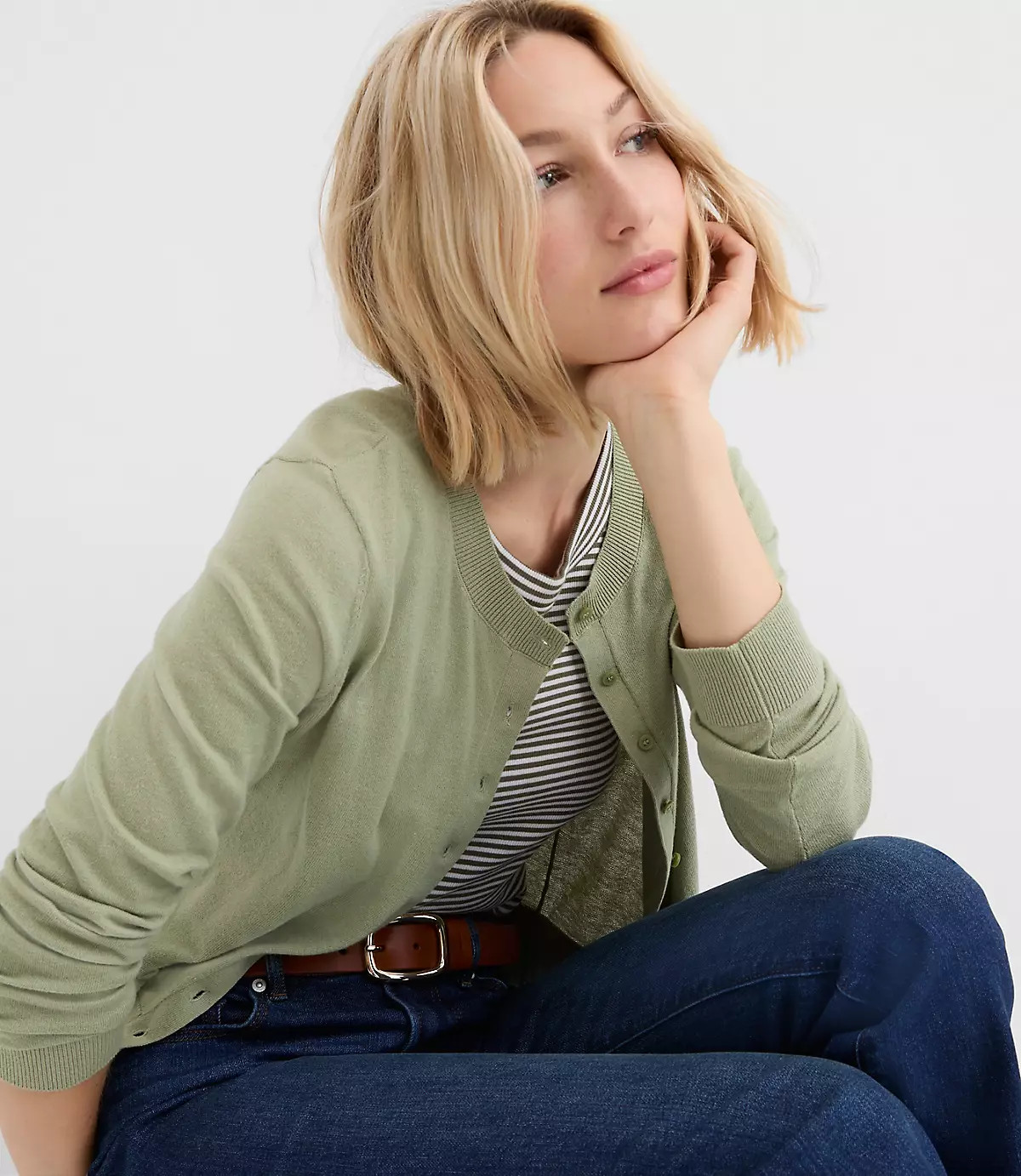 Modern Crew Neck Cardigan | LOFT