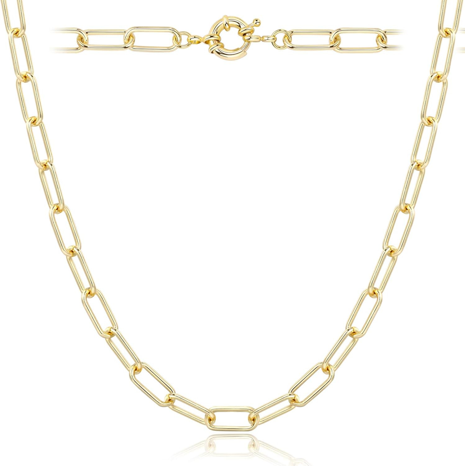 Women Paperclip Chain Necklace, 14K Gold Plated Chunky Link Chain Jewelry Set for Women Girls | Amazon (US)