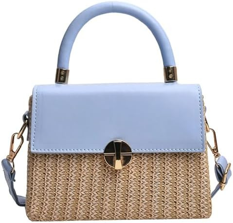 Summer Woven Straw Crossbody Bag Women PU Leather Flap Box Purse Mini Satchel Travel Beach Satche... | Amazon (US)