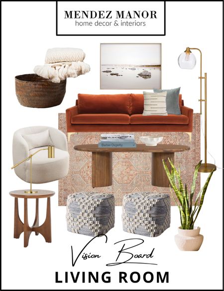 Mid century meets softness in this cozy living room design! Warm colors and plenty of textures create a cozy vibe to offset the simplicity of the furniture pieces. How cute is this rust colored sofa from #AllModern?! Currently on sale for a steal at less than $800!

#livingroom #sofa #midcentury #midcenturymodern #midcenturydesign #coffeetable #accentchair

#LTKhome #LTKstyletip