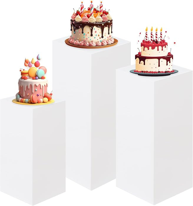 HAISIWLKJ 3PCS Cylinder Pedestal Stands for Parties, White Metal Round Cylinder Plinths Dessert T... | Amazon (US)