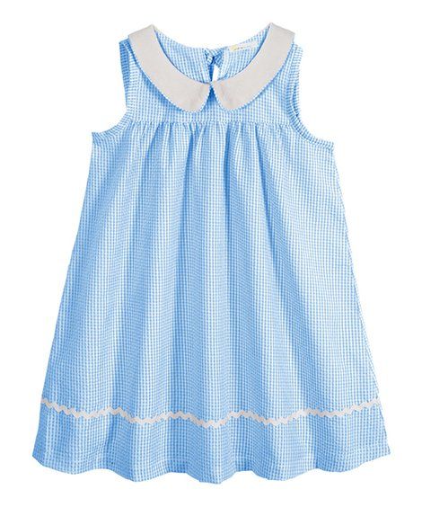 Sunshine Smocks Light Blue & White Gingham Peter Pan Collar Tank Dress - Girls | Zulily