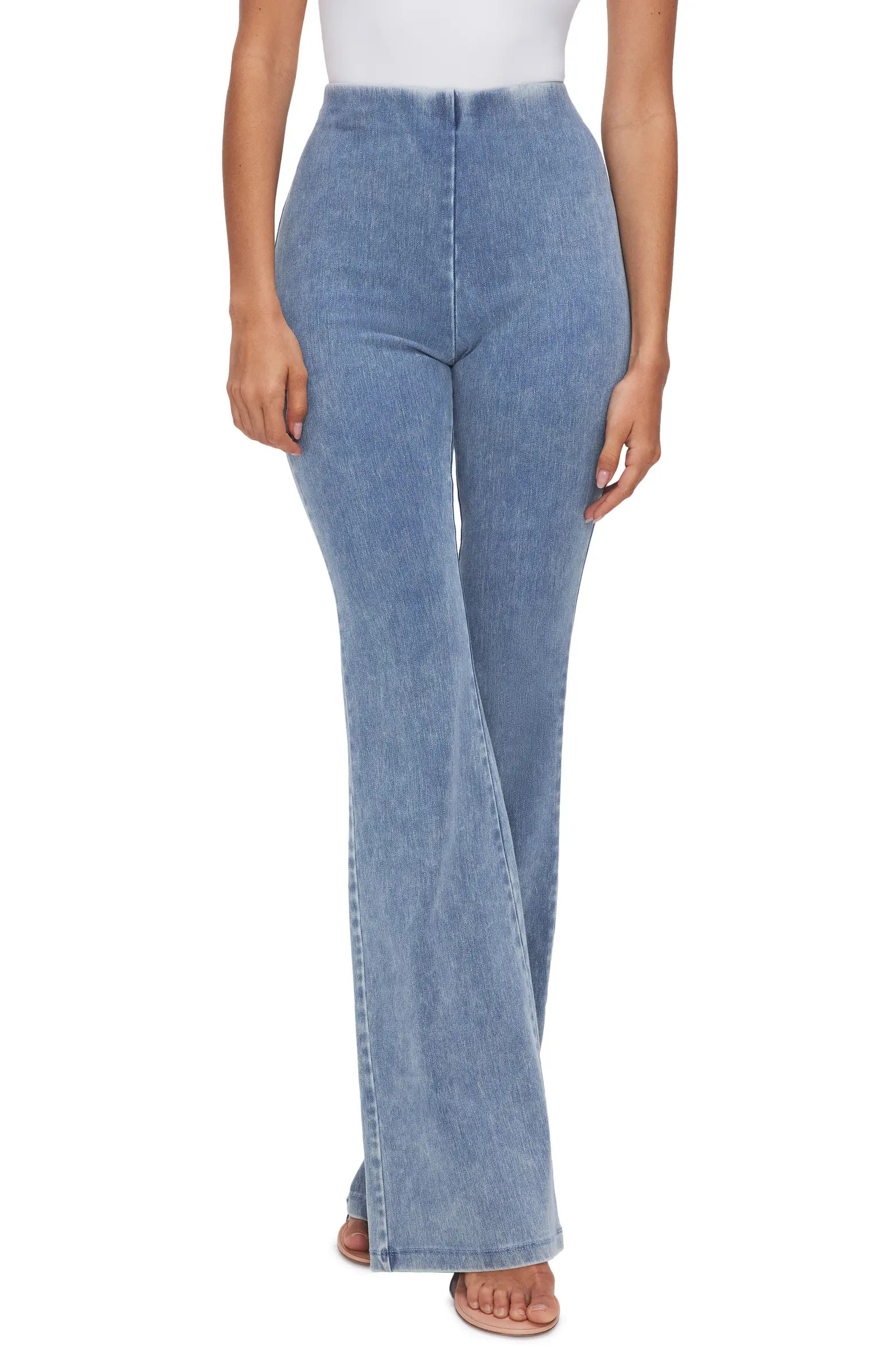 Good American Soft Sculpt Pull-On Flare Jeans | Nordstrom | Nordstrom