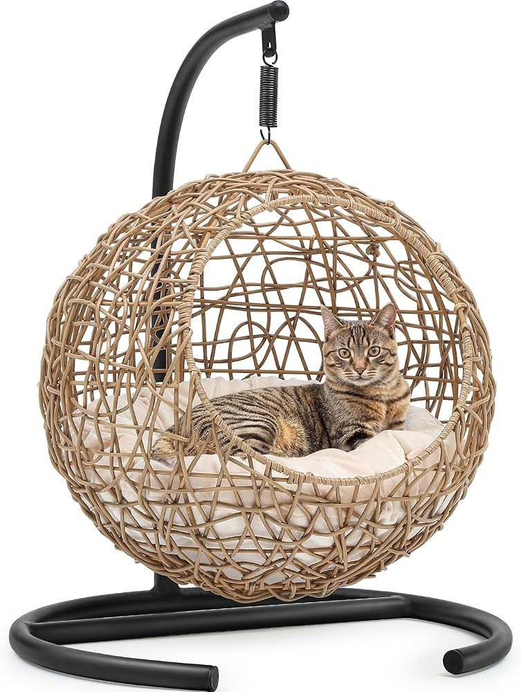 YITAHOME Cat Swing Bed with Stand & Cushion, Cat Egg Chair with Rattan Wicker Appearance, Indoor ... | Amazon (US)