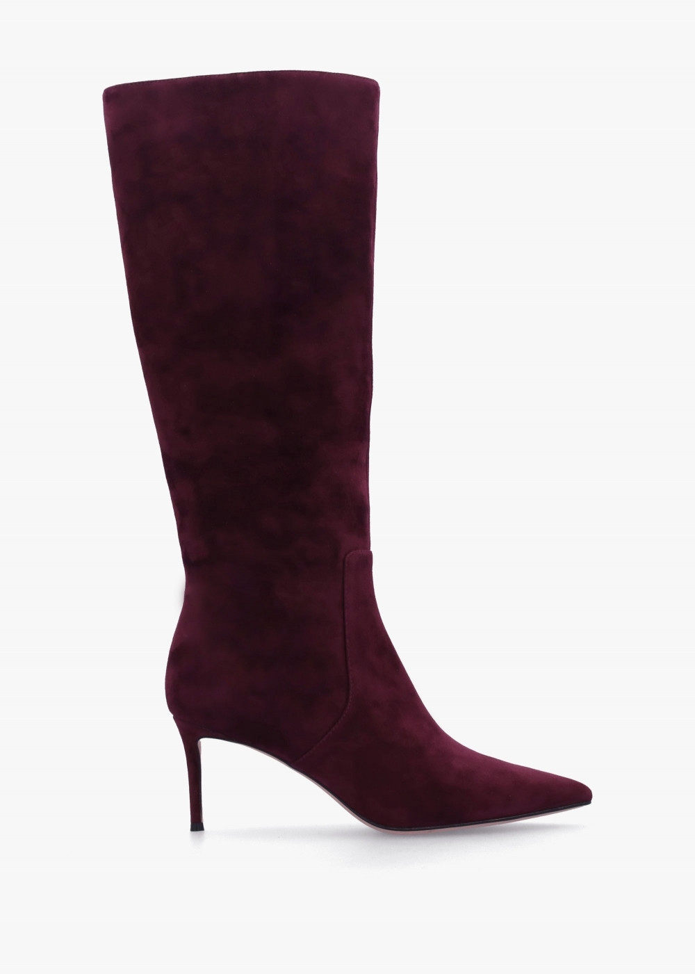 Saffia Burgundy Suede Slim Heel Knee Boots | Daniel Footwear (UK)