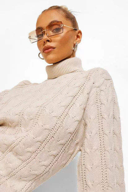 Turtleneck Cable Sweater Dress | Boohoo.com (US & CA)