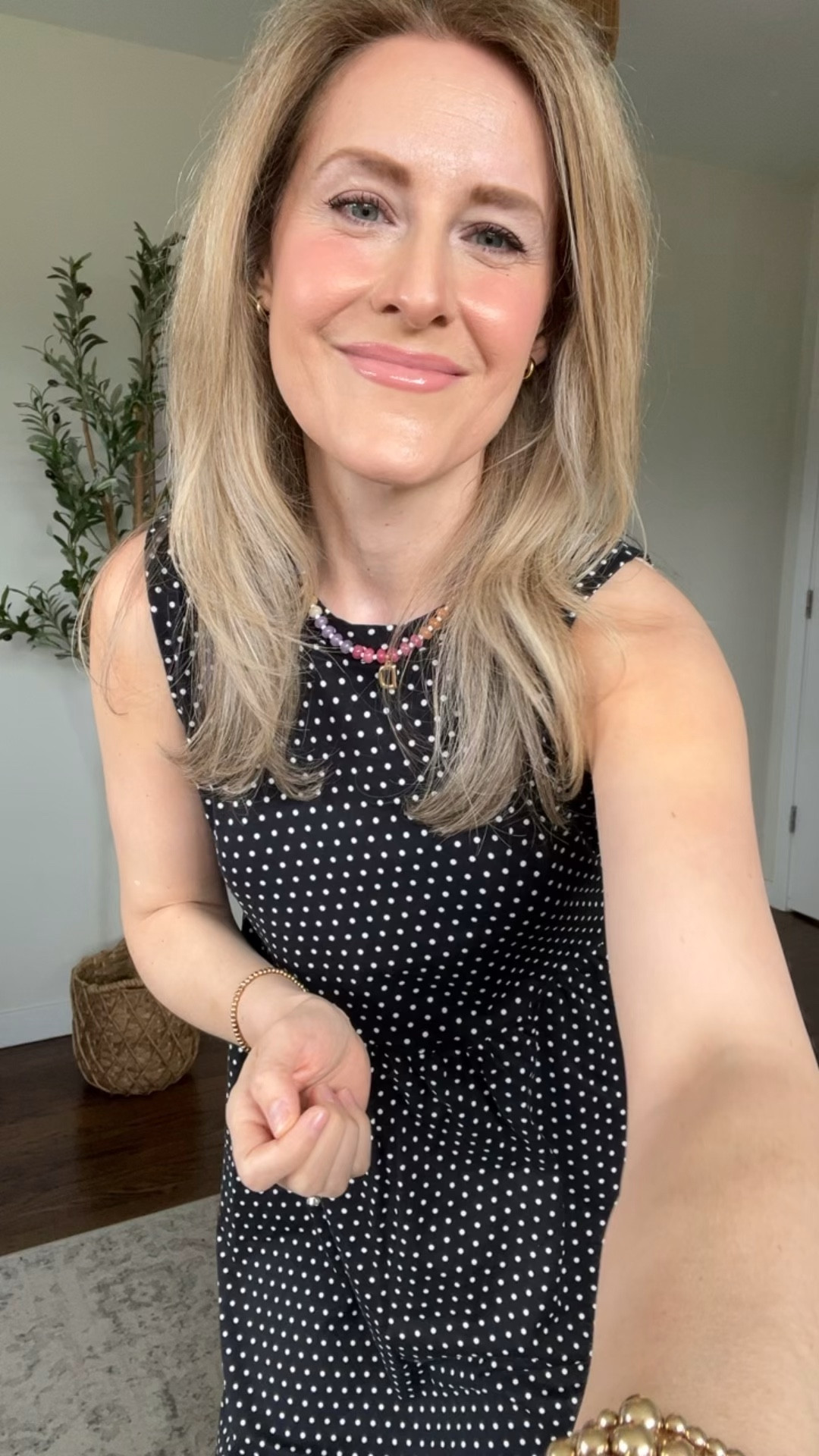 Yes to this soft stretchy cotton sleeveless tiered dress at Walmart! I’m in a large, grabbed the wrong size (hanger said small),  but I’m keeping it! Love the polka dots. #walmartfashion 