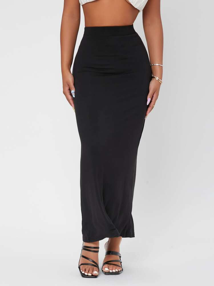 SHEIN PETITE High Waist Solid Pencil Skirt | SHEIN