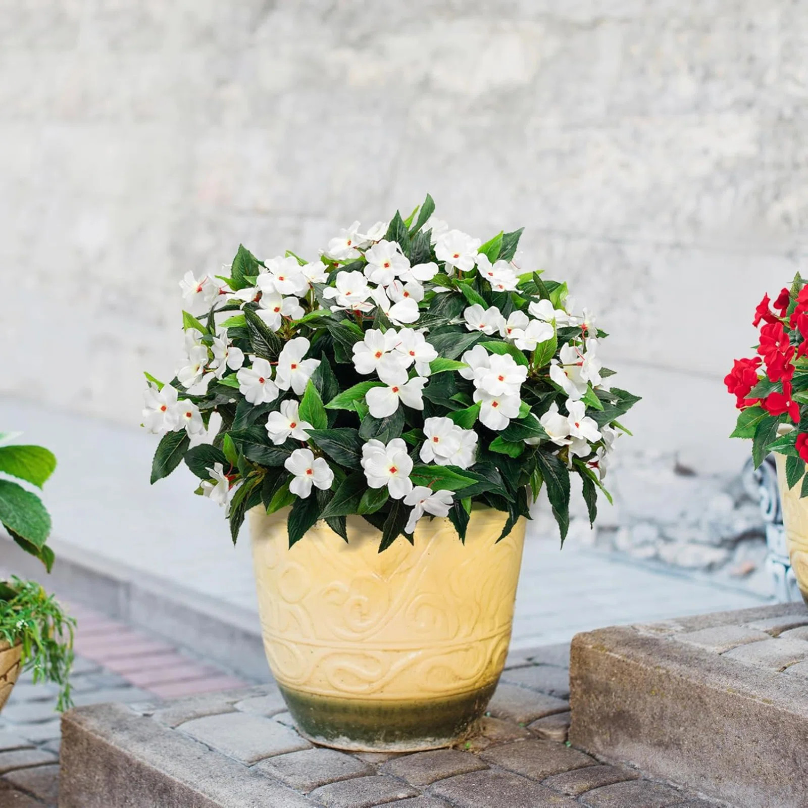 4Pcs Artificial Impatiens Flowers Bouquet For Outdoors, UV Resistant Faux Impatiens Bushes Flower... | Wayfair North America