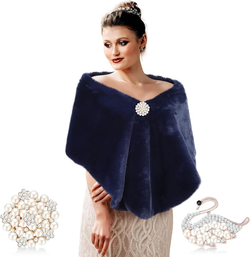 Jadive Women's Faux Fur Shawl Wrap Fake Fur Stoles Scarf Shrug Bridal Winter Wedding Evening Dres... | Amazon (US)