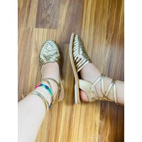 Gold Lace Up Huarache Sandal, Boho Sandal, Huaraches Mexicanos, Mexican Shoes | Etsy (US)