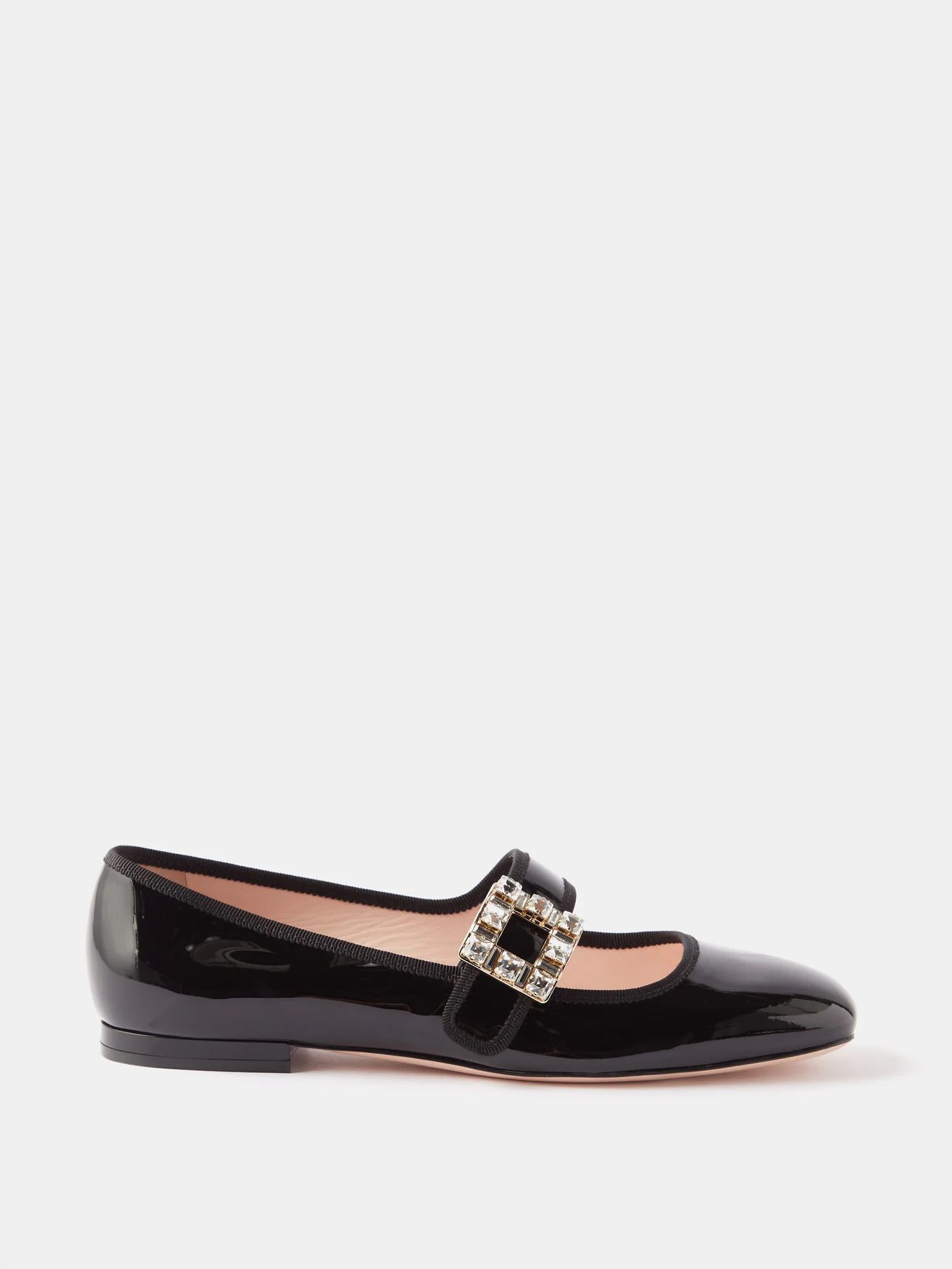 Tres Vivier crystal-buckle patent-leather flats | Matches (US)