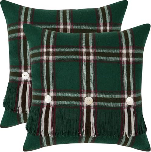 Likiyol Christmas Pillow Covers, Buffalo Plaid Christmas Pillows with Tassel, Green Christmas Throw Pillows, Farmhouse Cushion Covers for Living Room, Sofa, Bedroom, 18 x 18 Inch | Amazon (US)